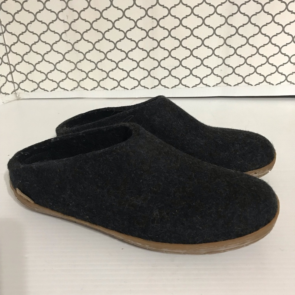 Glerups Black Felt Slip-On Mule Slippers - Size 42